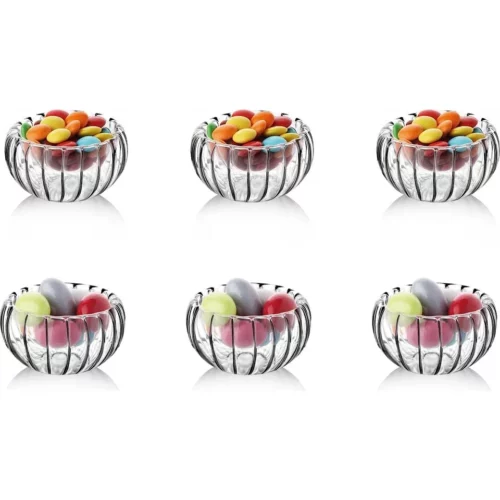 6er-Set doppelwandige Glas-Mini-Schälchen – stilvolle, gestreifte Dessert- & Soßenschälchen für vielseitige Servierungen.