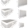 Sechsteiliges Organizer-Set mit detaillierten Größenangaben für verschiedene Taschen, ideal zur Aufbewahrung und Organisation von Kleidung und Accessoires.