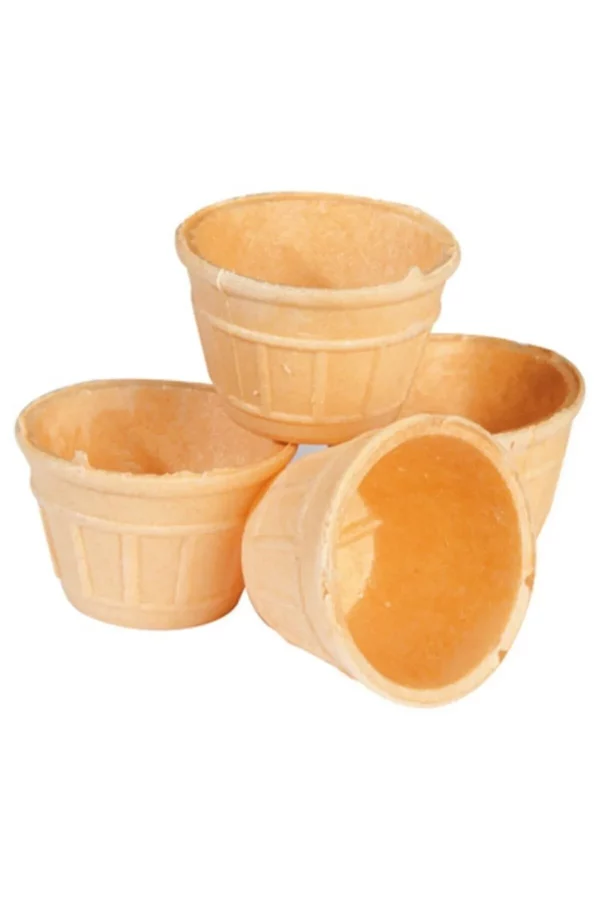 Mini Waffelbecher – Perfekt für Soßen, Marmelade & Desserts Vier essbare Mini-Waffelbecher, ideal für Marmelade, Soßen, Eis oder kreative Lebensmittelpräsentationen.