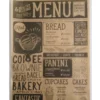 Vintage-Menü-Design auf fettbeständigem Back- und Servierpapier mit Retro-Schrift und Café-Themenillustrationen.