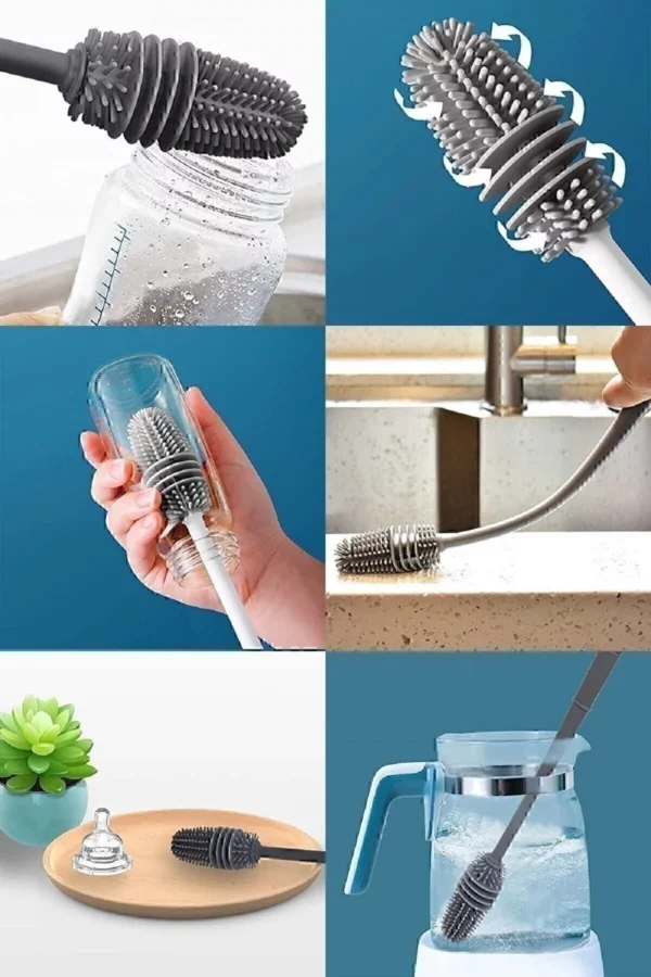 Vielseitige Silikon-Flaschenreinigungsbürste – ideal für Babyflaschen, Trinkflaschen, Thermoskannen & mehr Silikon-Flaschenreinigungsbürste in verschiedenen Anwendungsbereichen – ideal für Babyflaschen, Trinkflaschen, Thermoskannen, Gläser & mehr.