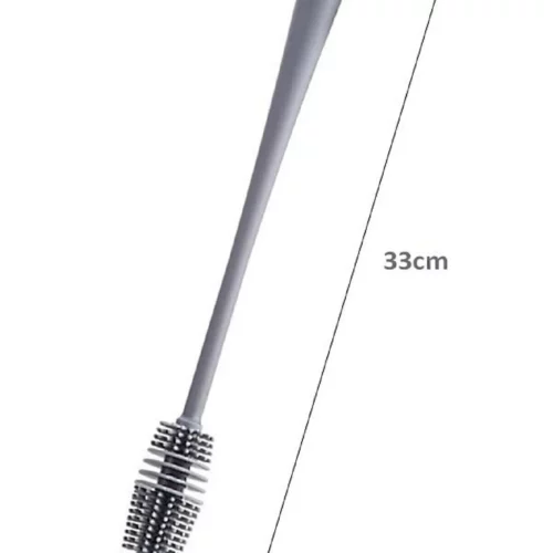 Einzelne Silikon-Flaschenreinigungsbürste mit Maßangaben – Länge 33 cm, langlebige & flexible Borsten, BPA-frei.