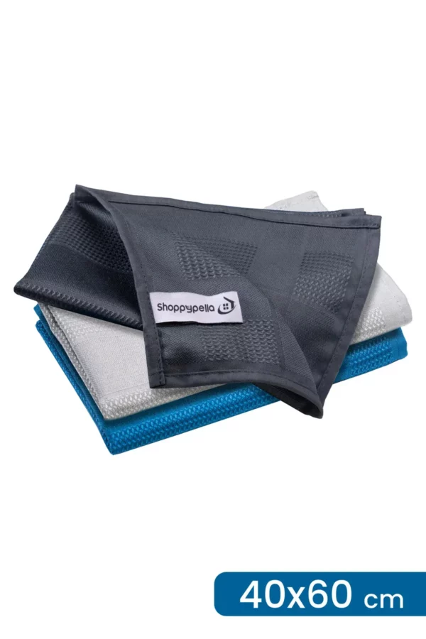 Shoppypella Classic 3er-Set Mikrofasertücher (40x60 cm) – für Glas, Auto, Küche & mehr, antibakteriell & fusselfrei.