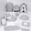 Baby-Komplettset in Grau & Creme – Babynest, Wickelunterlage, Stillkissen & Kinderwagenzubehör für Neugeborene.
