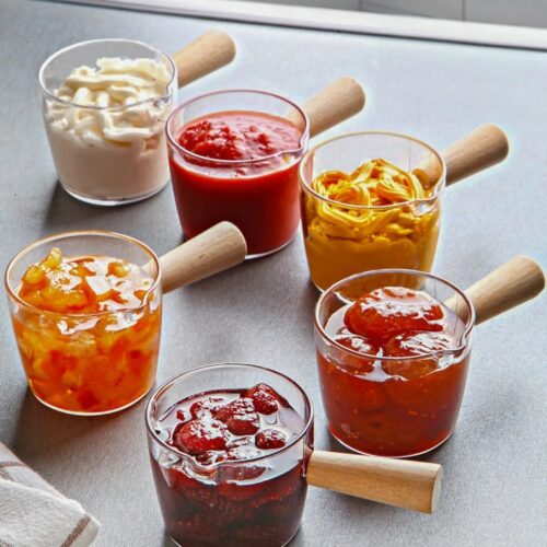 6-teiliges Servierset für Marmelade und Soßen mit Holzgriff, aus robustem Acryl, BPA-frei
